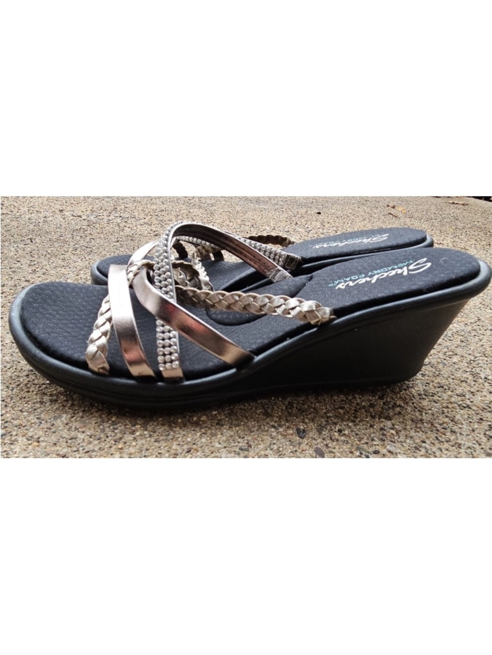 Skechers Women’s Cali Rumblers Wild Child Strappy Slide Wedge Sandal Black/Pewte - Picture 5 of 7